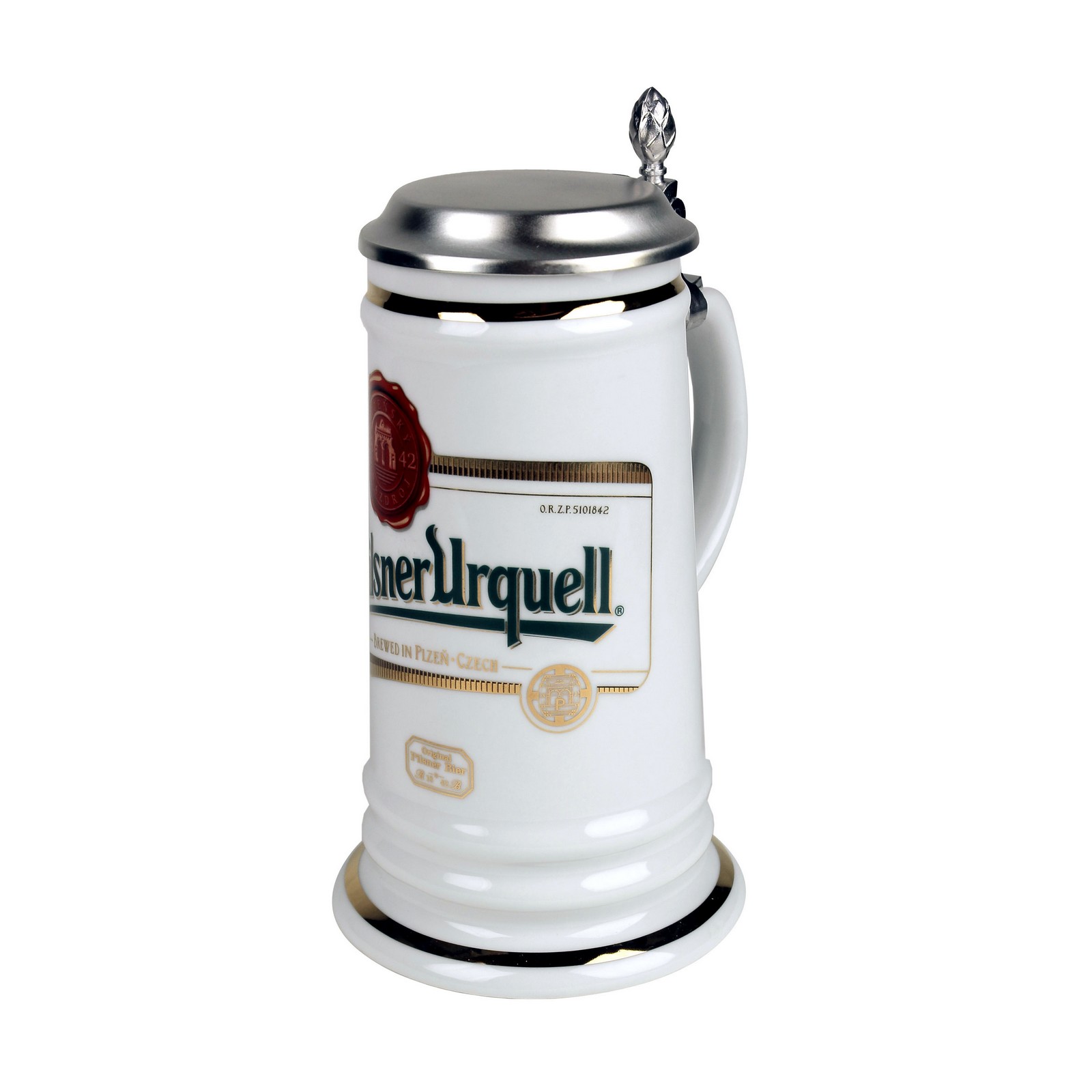 Bierseidel Karla mit Deckel und Logo Pilsner Urquell