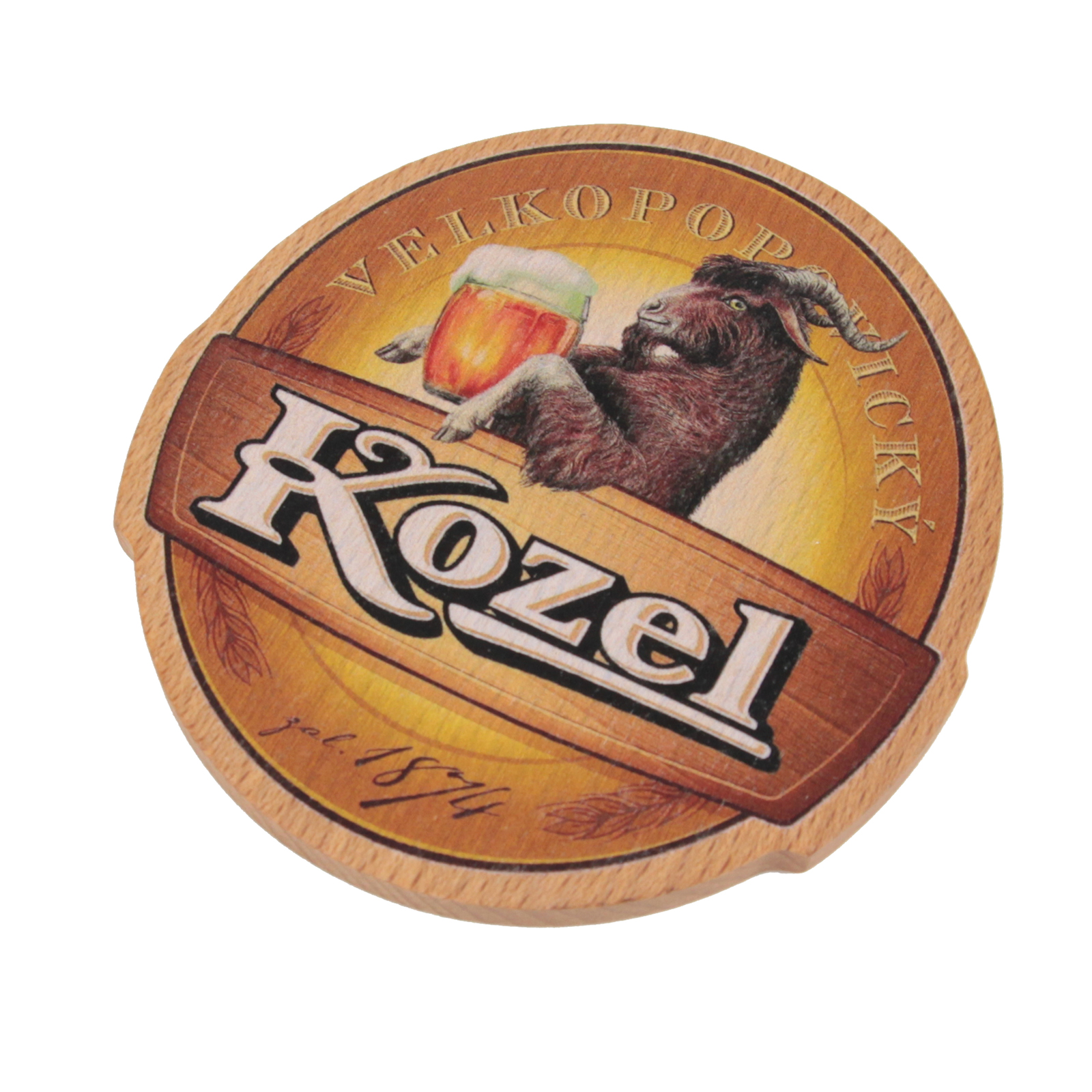 Bierdeckel Kozel aus Holz - schwarzes Logo