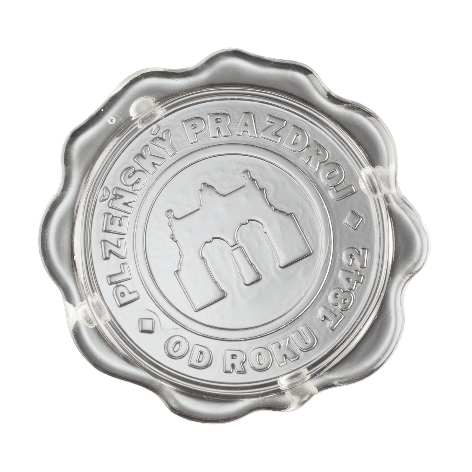 Glas-Bierdeckel mit dem Pilsner Urquell-Logo