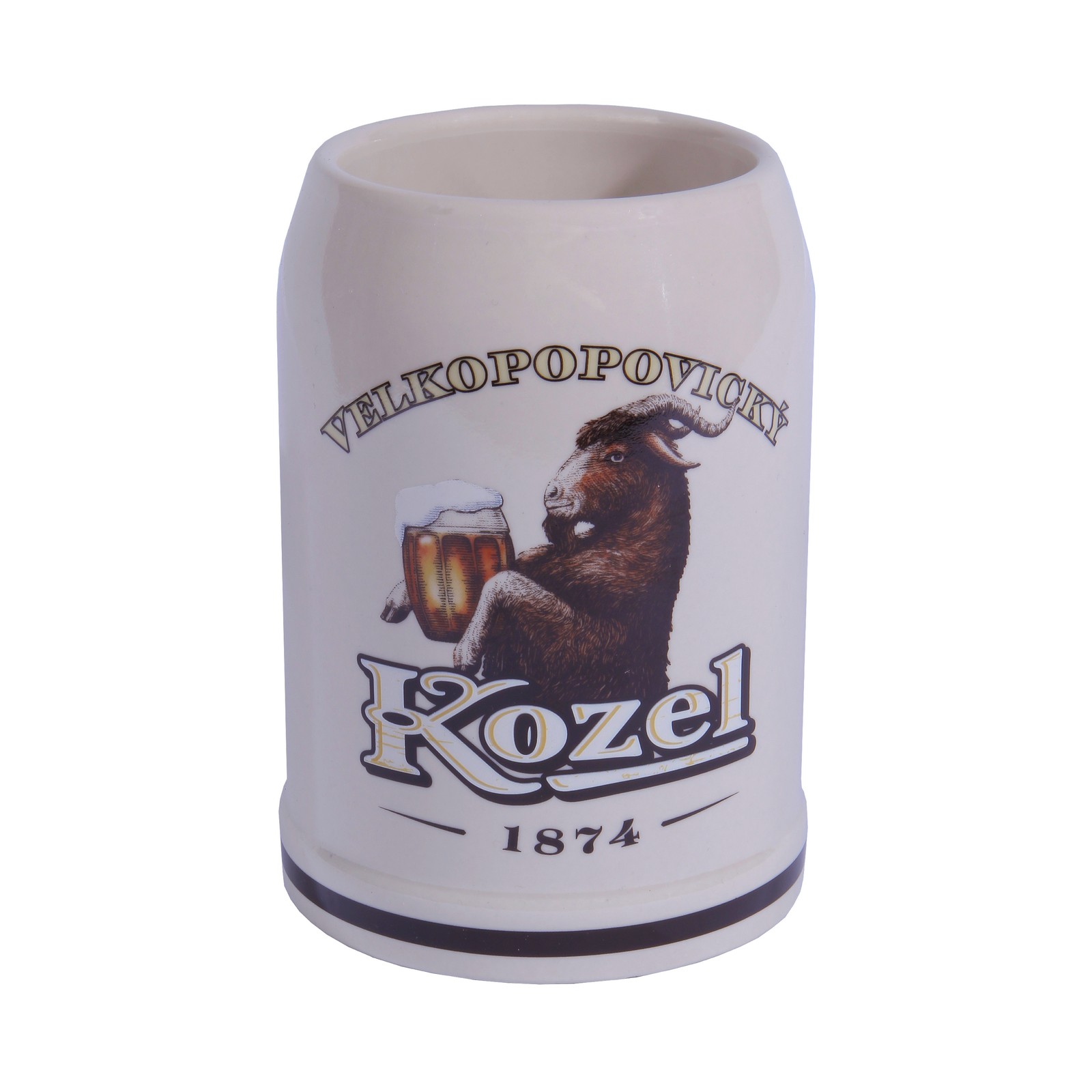 Bierkrug Kozel Etikett mit Deckel