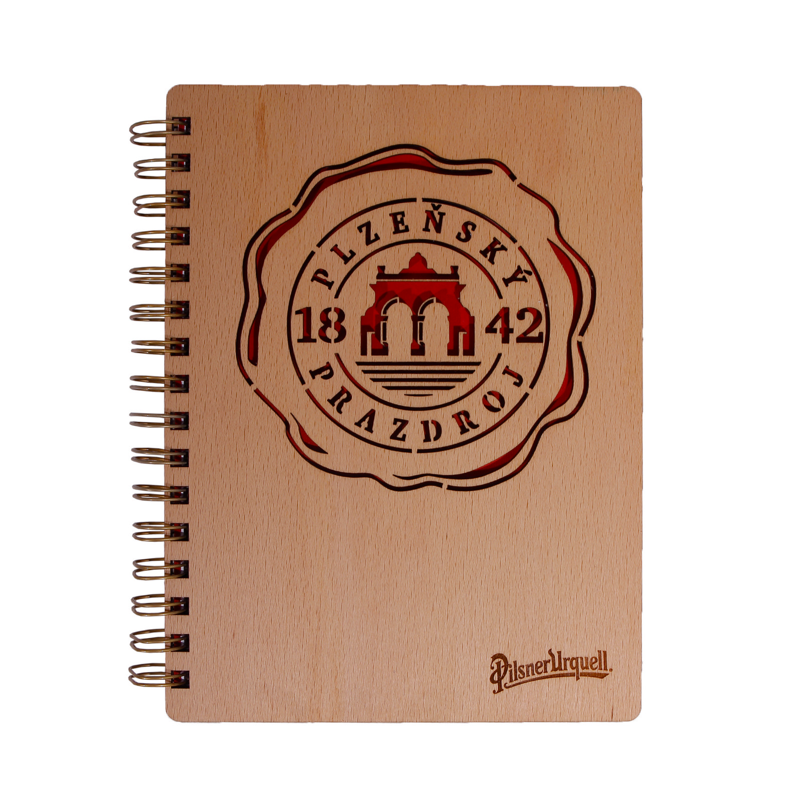 Red Pilsner Urquell Notepad with Wooden Boards