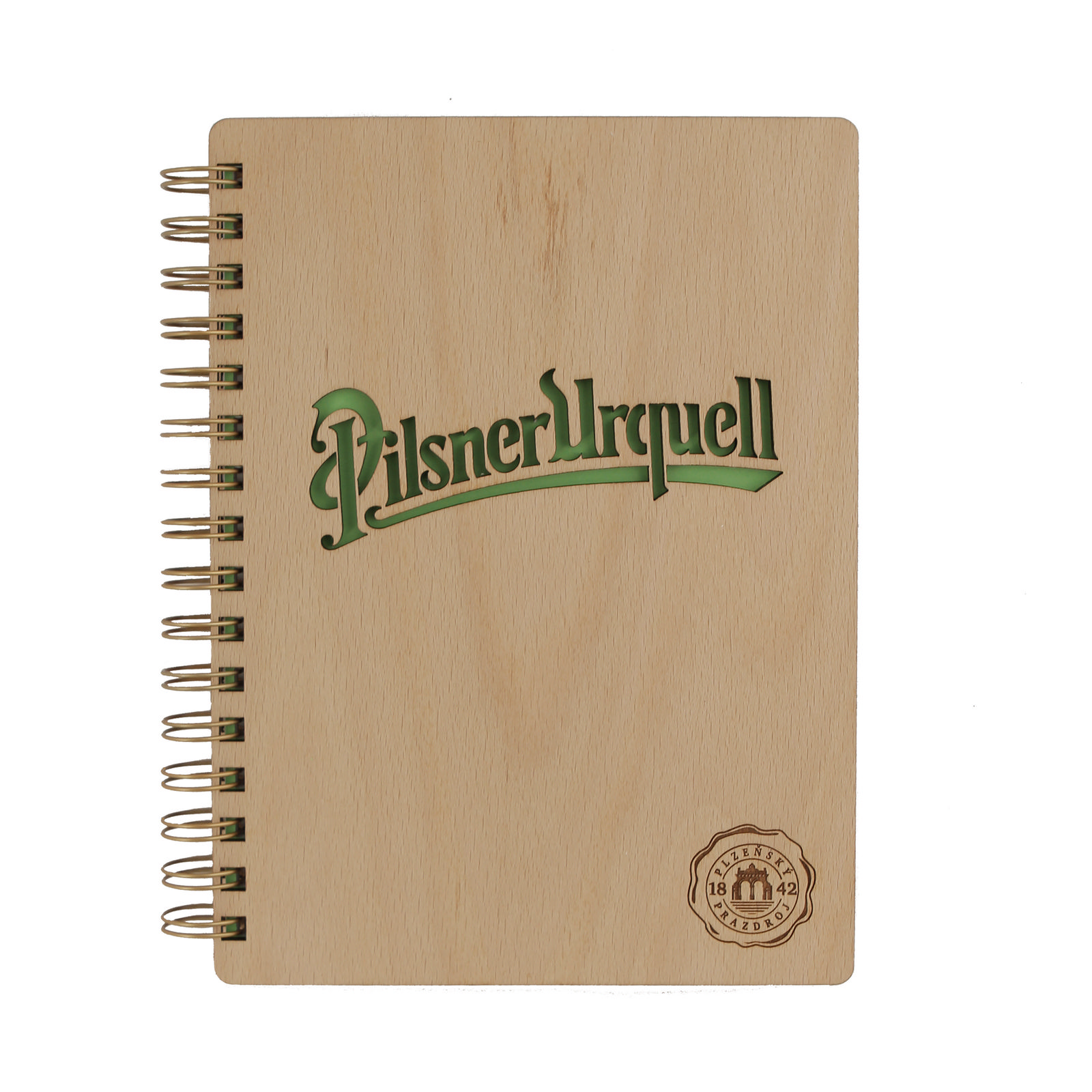 Notizblock Pilsner Urquell mit Holz-Umschlag grün