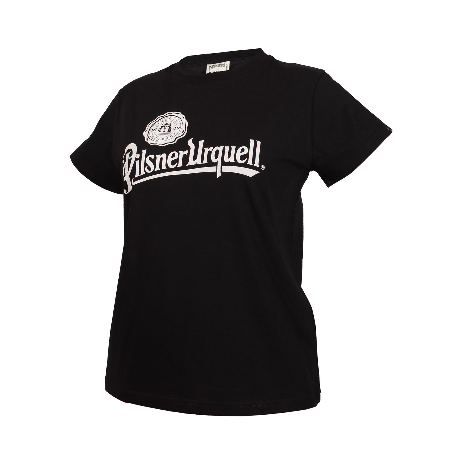 Women's black T-shirt Pilsner Urquell logo
