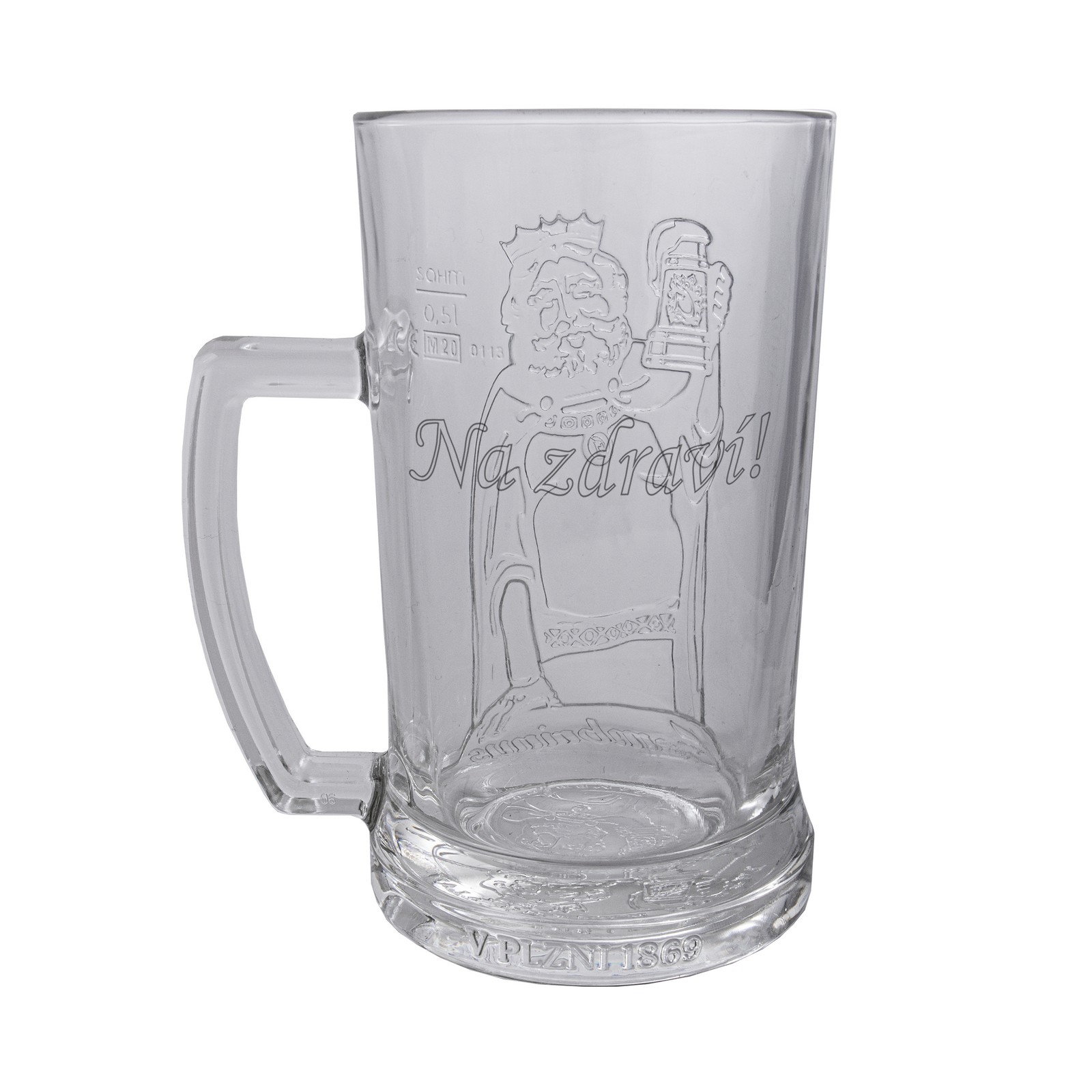 Gambrinus 0.5L glass with a handle, with inscription